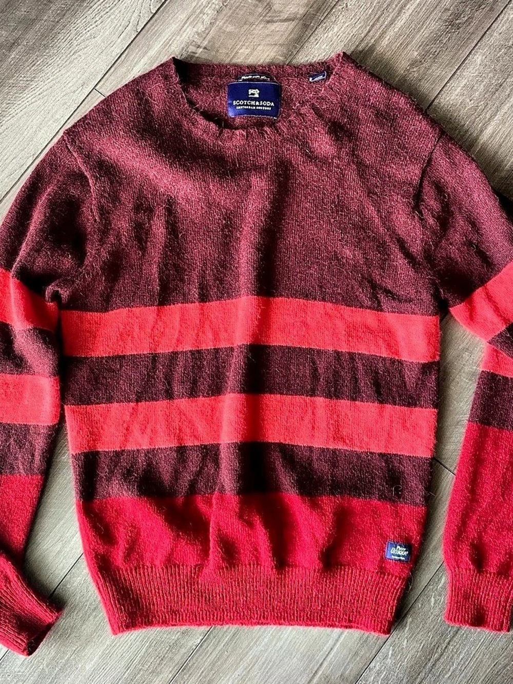 Scotch & Soda Piece Unique Striped Crewneck Sweater XL Red Burgundy